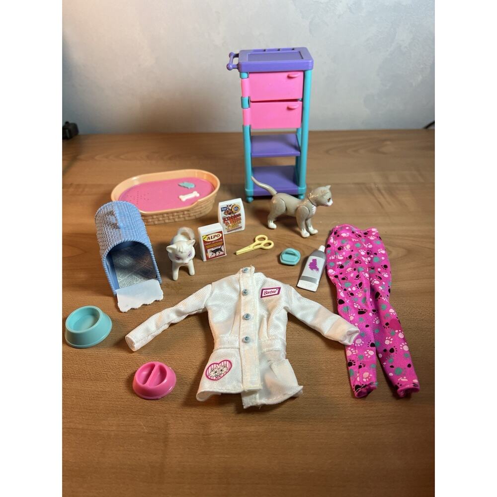 Barbie Doll Vet & Cats Lot - Veterinarian Vet Pet Doctor Accessories and Outfit